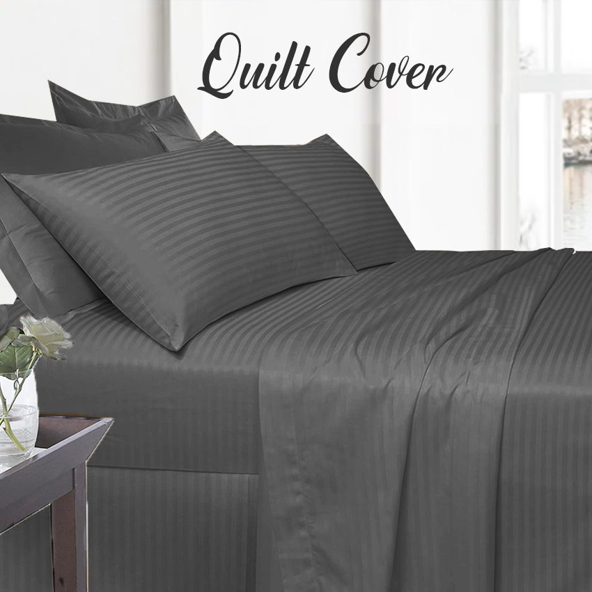 Sleep Haven PH Premium Hotel Quality 4 in 1 Bedsheet Set Dark Gray Stripes (1 Bed Sheet Cover With Garter, 1 Quilt / Duvet Cover With Zipper & 2 Pillowcases) Bedsheet and Pillowcase Set | Bedsheets With Pillow Case and Kumot | Bed Sheet With Duvet Co image